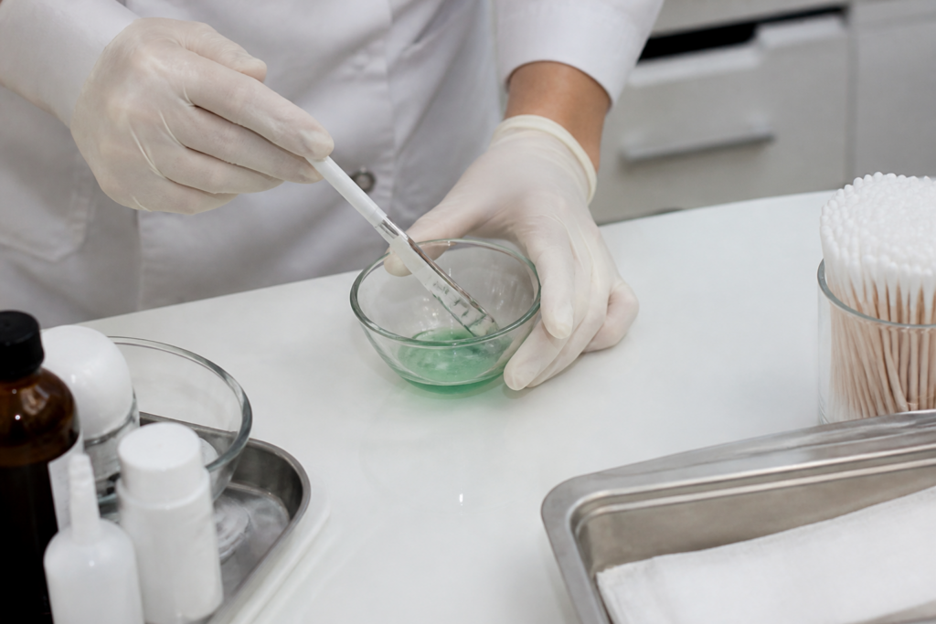 Preparing a professional clinic peel on a sterile tray