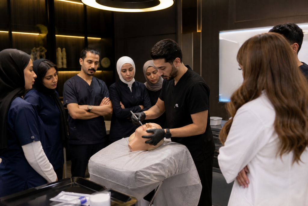 Hands-on aesthetic training in a modern clinic classroom